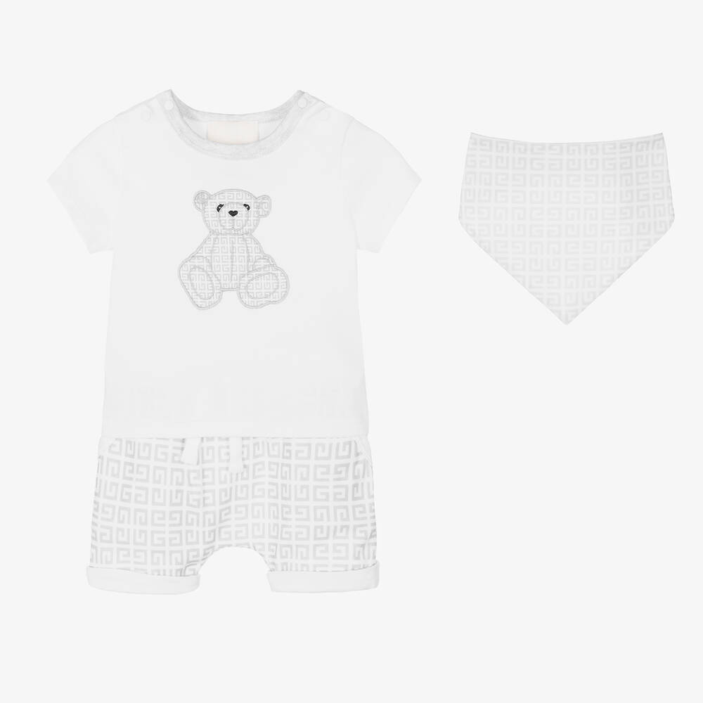 Givenchy - طقم شورت 4G قطن لون أبيض ورمادي للأطفال | Childrensalon