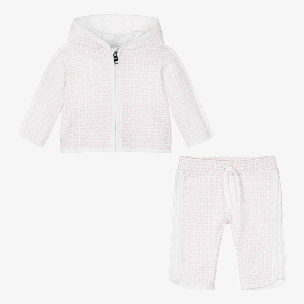 Givenchy White Pink 4G Logo Baby Tracksuit Childrensalon Outlet