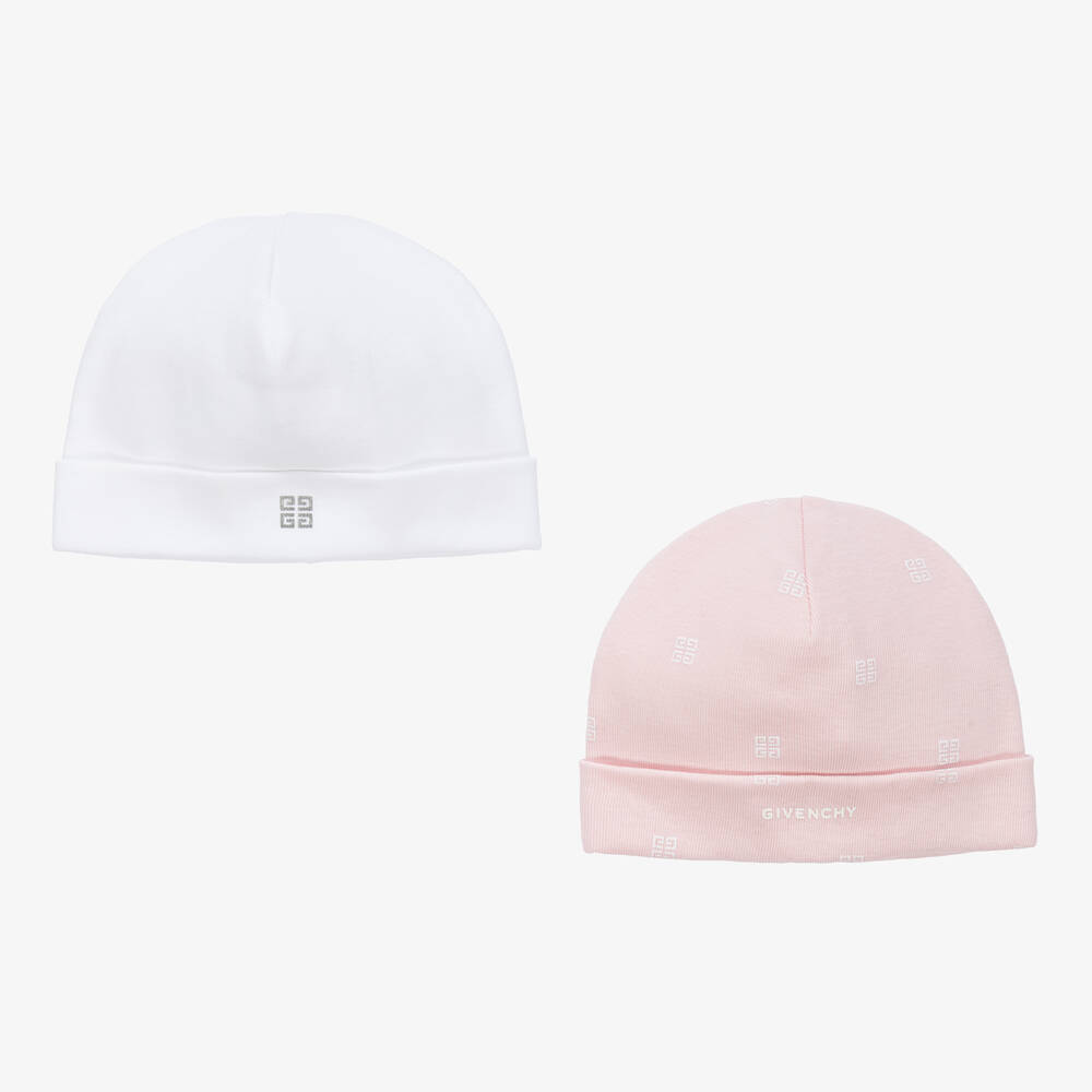 Givenchy - White & Pink Cotton Baby Hats (2 Pack) | Childrensalon