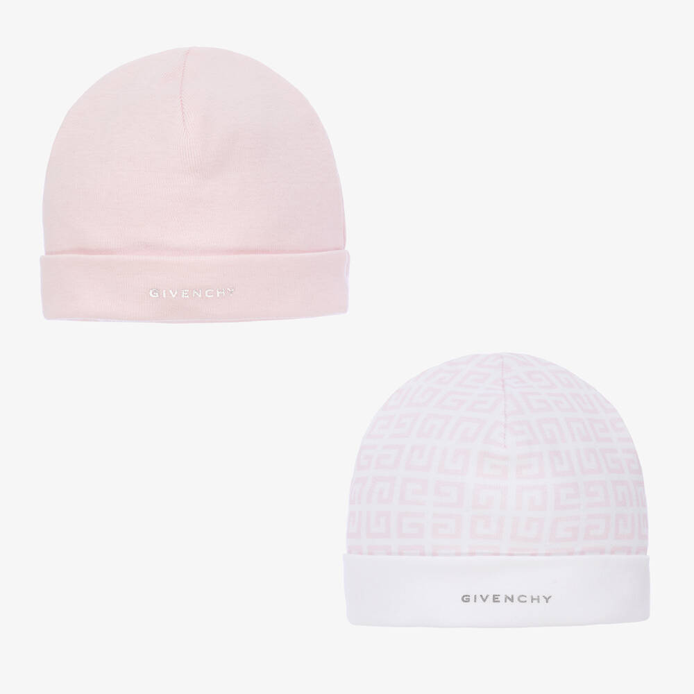 Givenchy - White & Pink Logo Baby Hats (2 Pack) | Childrensalon