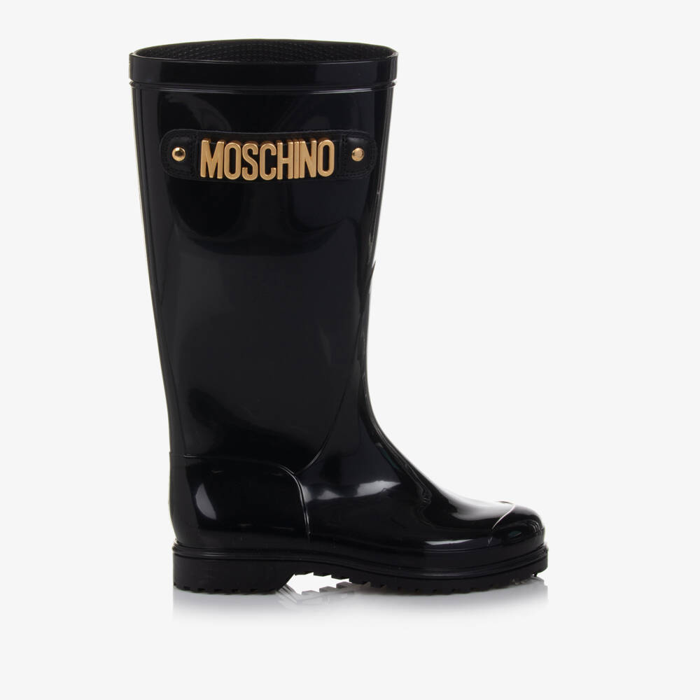 Moschino-Glossy Black Rain Boots | Childrensalon Outlet