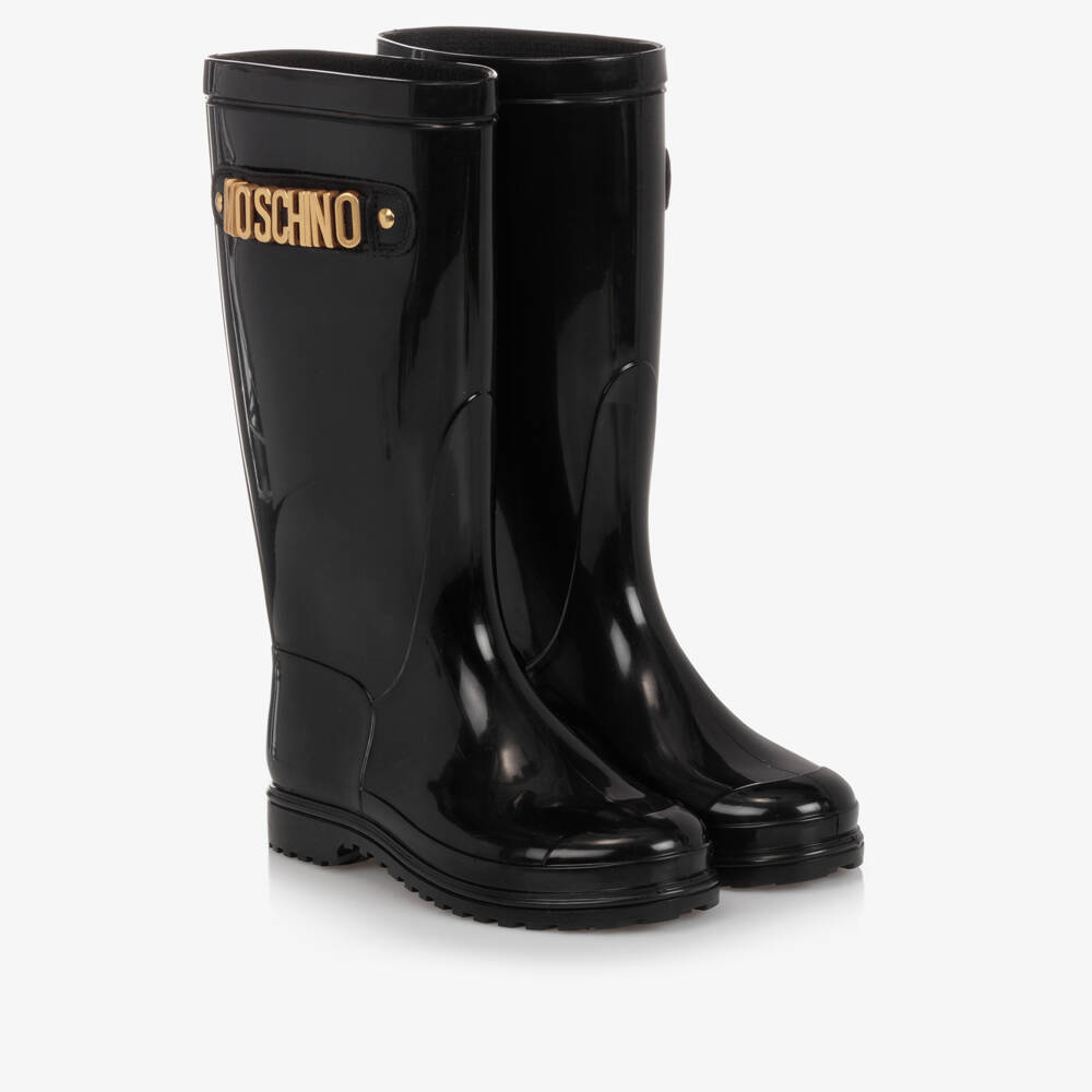 Moschino-Glossy Black Rain Boots | Childrensalon Outlet
