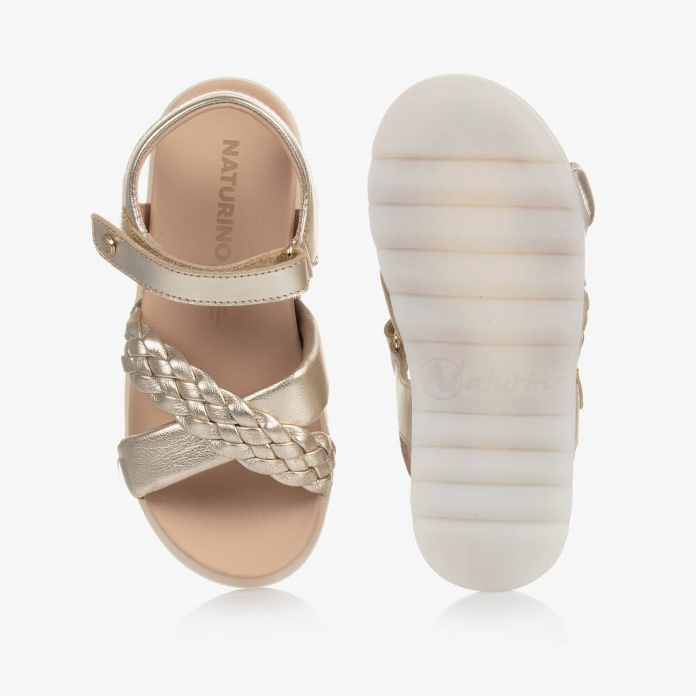 Naturino-Gold Leather Plait Sandals | Childrensalon Outlet
