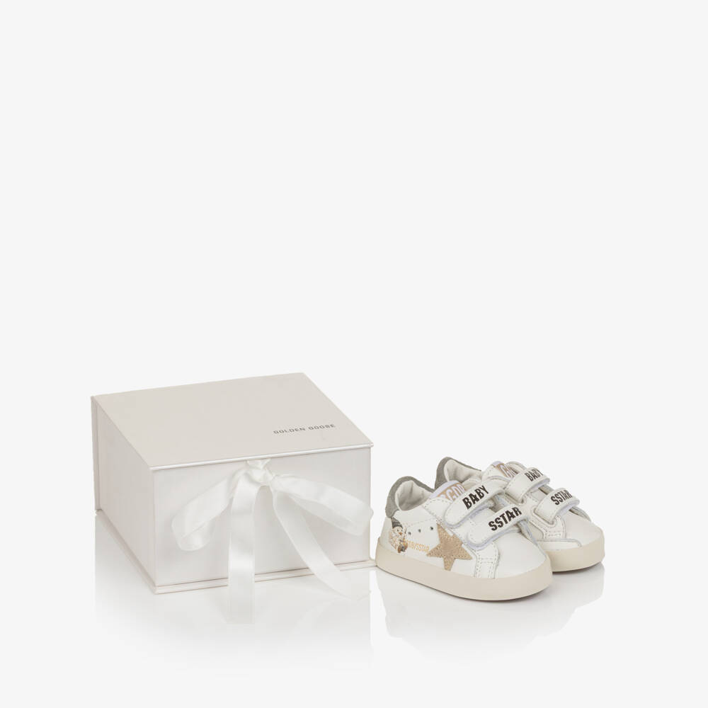 Golden Goose-Baby Boys White Leather Trainers with Suede Trims | Childrensalon Outlet