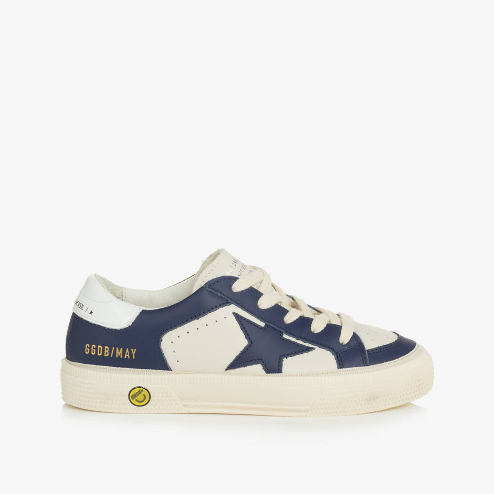 Golden Goose-Boys White & Blue Leather May Trainers | Childrensalon Outlet