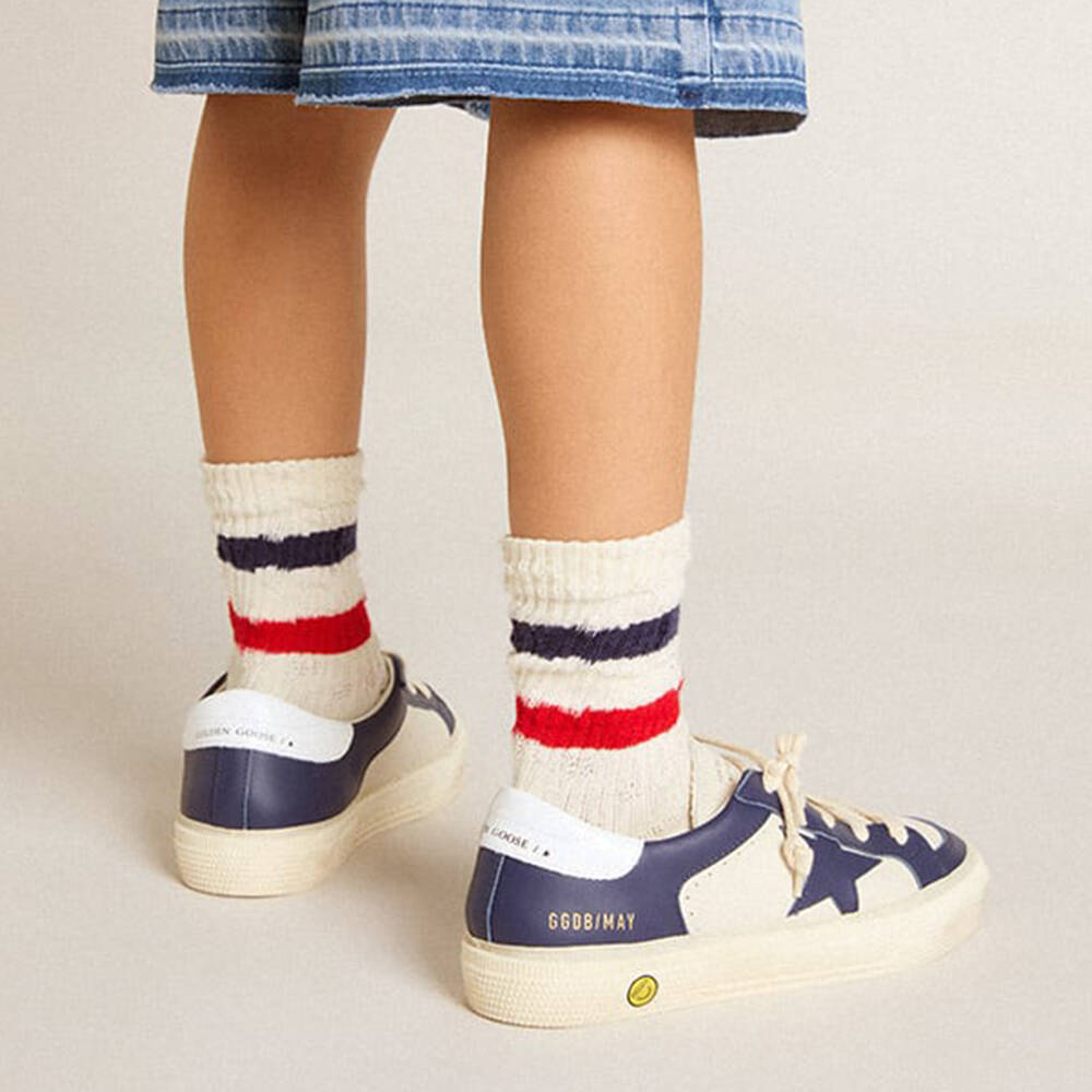 Golden Goose-Boys White & Blue Leather May Trainers | Childrensalon Outlet