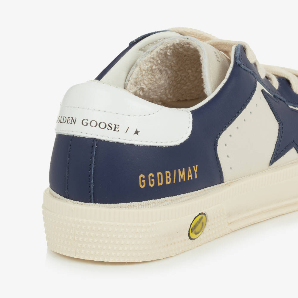 Golden Goose-Boys White & Blue Leather May Trainers | Childrensalon Outlet