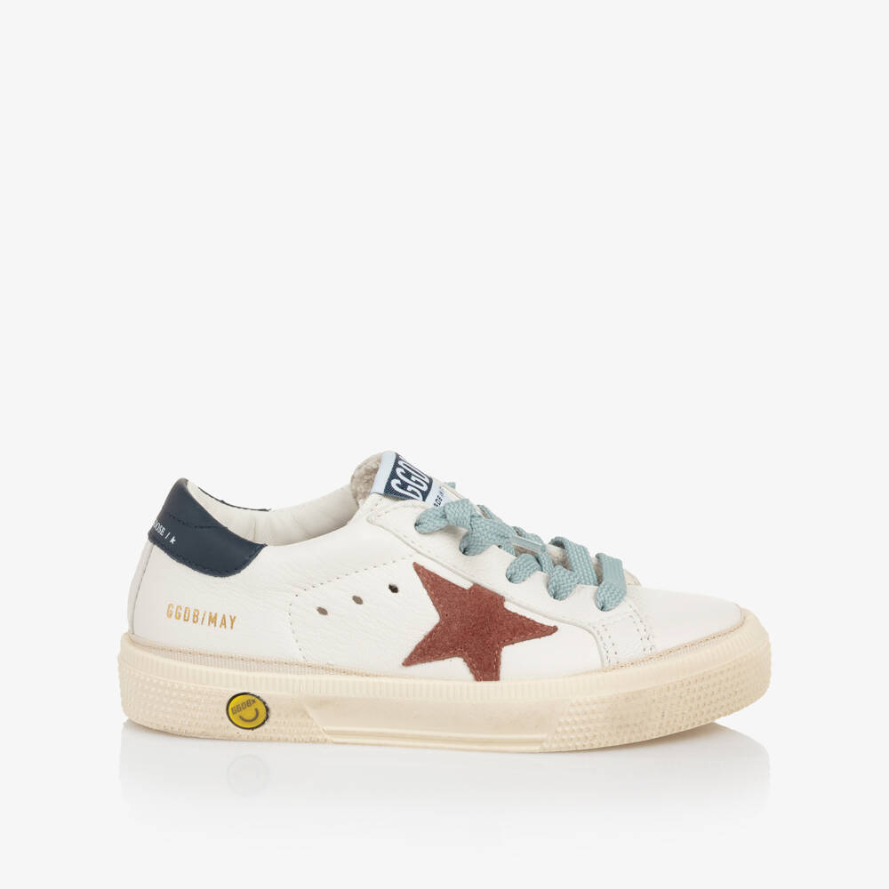 Golden Goose-Boys White Leather & Blue Lace-Up Trainers | Childrensalon Outlet