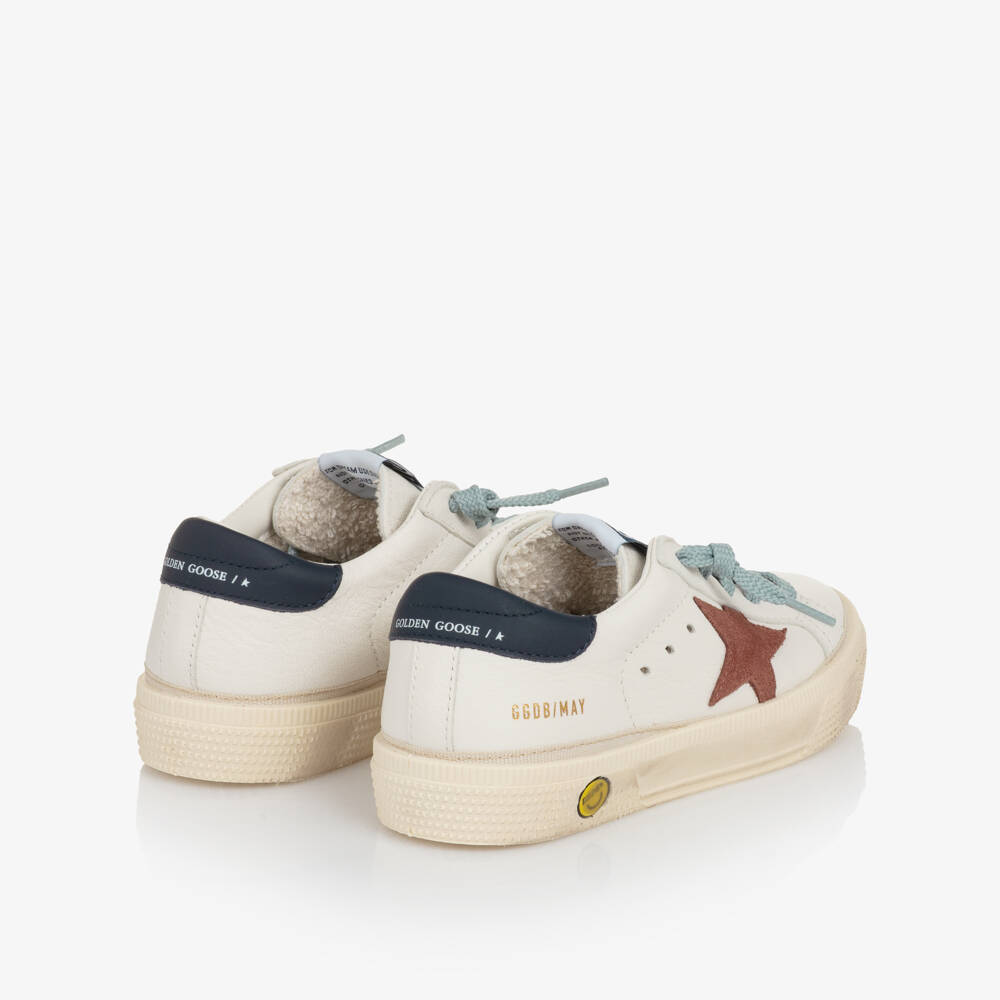 Golden Goose-Boys White Leather & Blue Lace-Up Trainers | Childrensalon Outlet