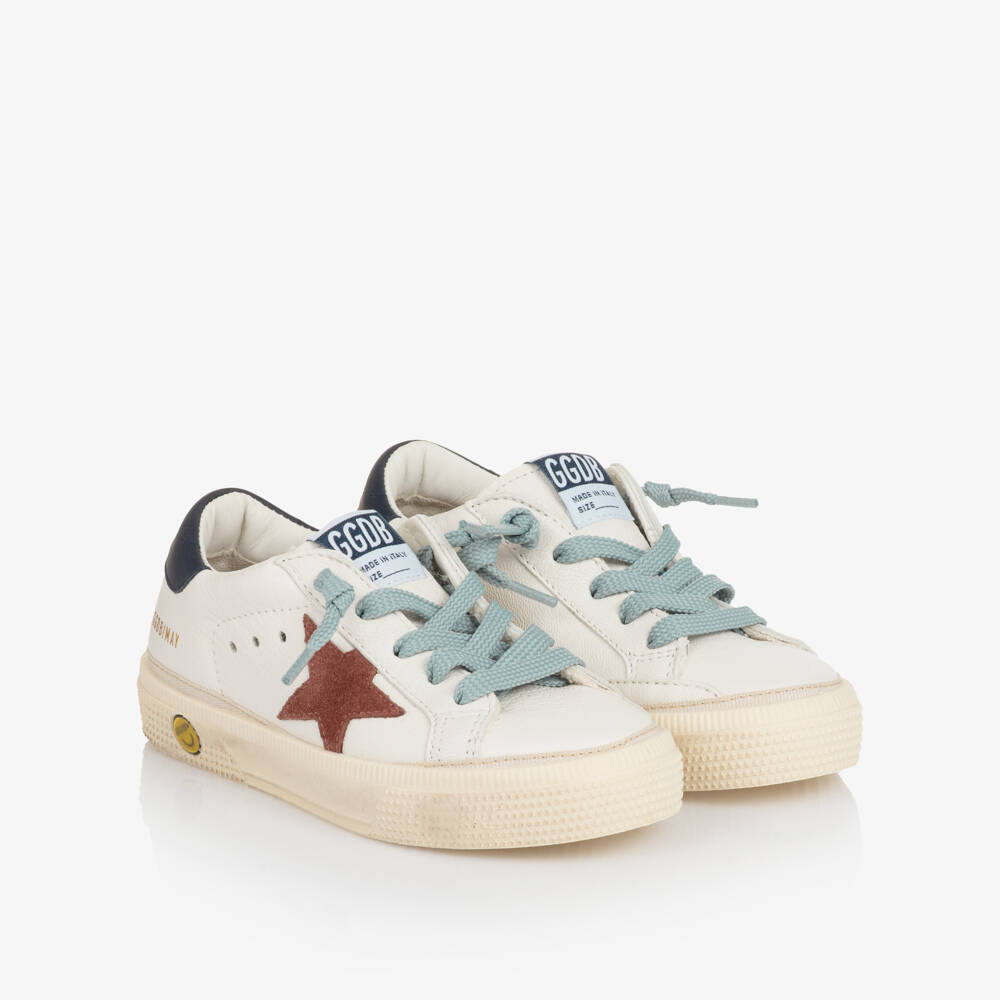 Golden Goose-Boys White Leather & Blue Lace-Up Trainers | Childrensalon Outlet