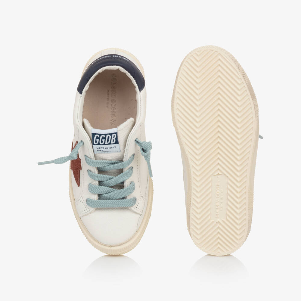 Golden Goose-Boys White Leather & Blue Lace-Up Trainers | Childrensalon Outlet