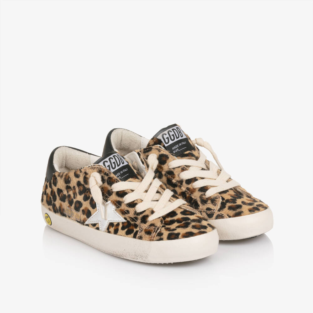 Golden Goose-Girls Brown Leather Leopard Print Super-Star Trainers | Childrensalon Outlet