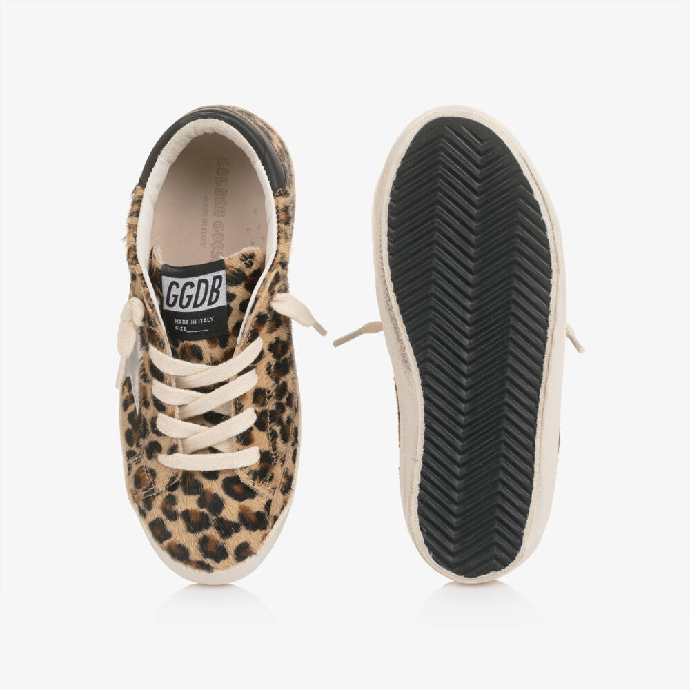 Golden Goose-Girls Brown Leather Leopard Print Super-Star Trainers | Childrensalon Outlet