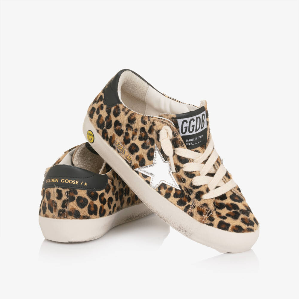 Golden Goose-Girls Brown Leather Leopard Print Super-Star Trainers | Childrensalon Outlet