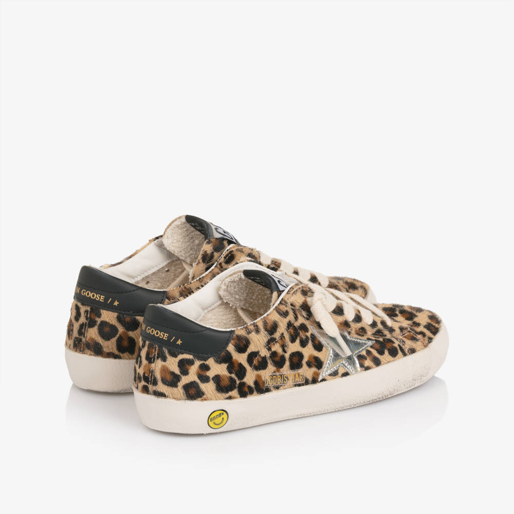 Golden Goose-Girls Brown Leather Leopard Print Super-Star Trainers | Childrensalon Outlet