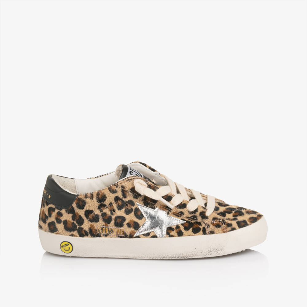 Golden Goose-Girls Brown Leather Leopard Print Super-Star Trainers | Childrensalon Outlet