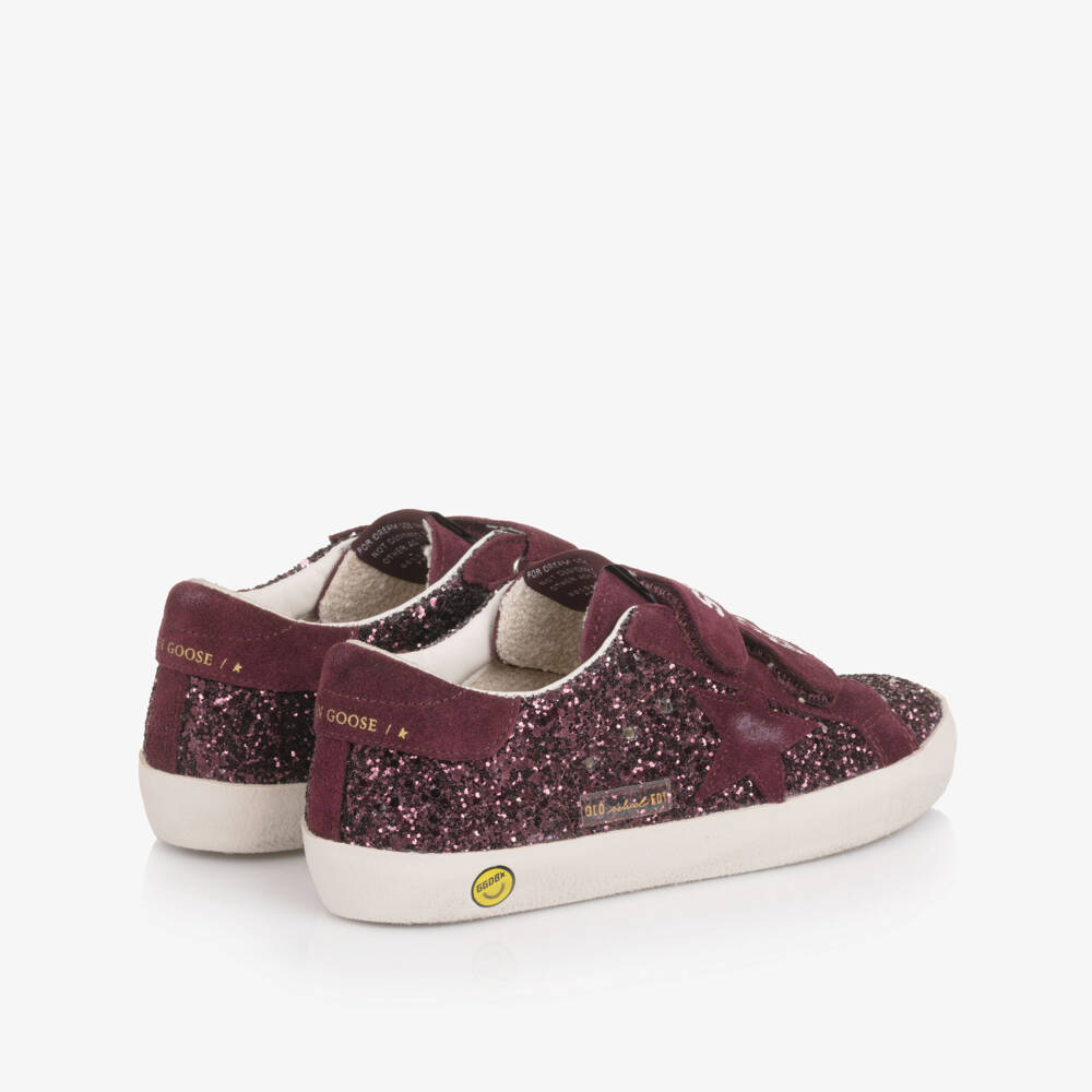 Golden Goose-Girls Burgundy Glitter Leather Old School Trainers | Childrensalon Outlet