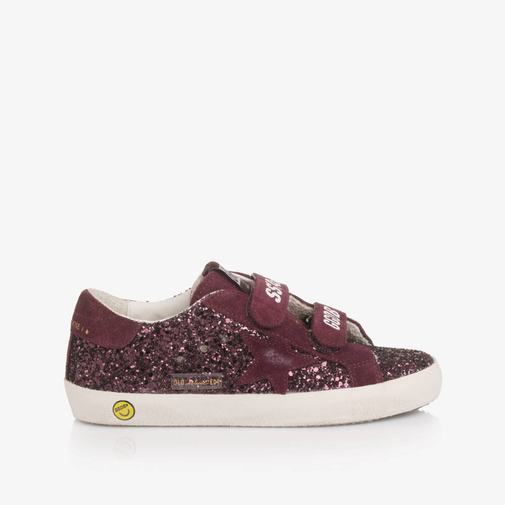 Golden Goose-Girls Burgundy Glitter Leather Old School Trainers | Childrensalon Outlet