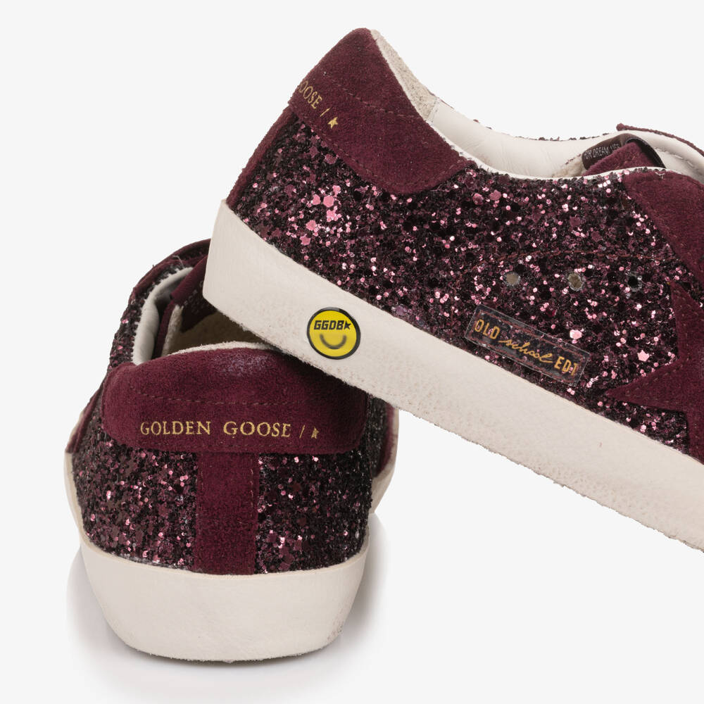Golden Goose-Girls Burgundy Glitter Leather Old School Trainers | Childrensalon Outlet