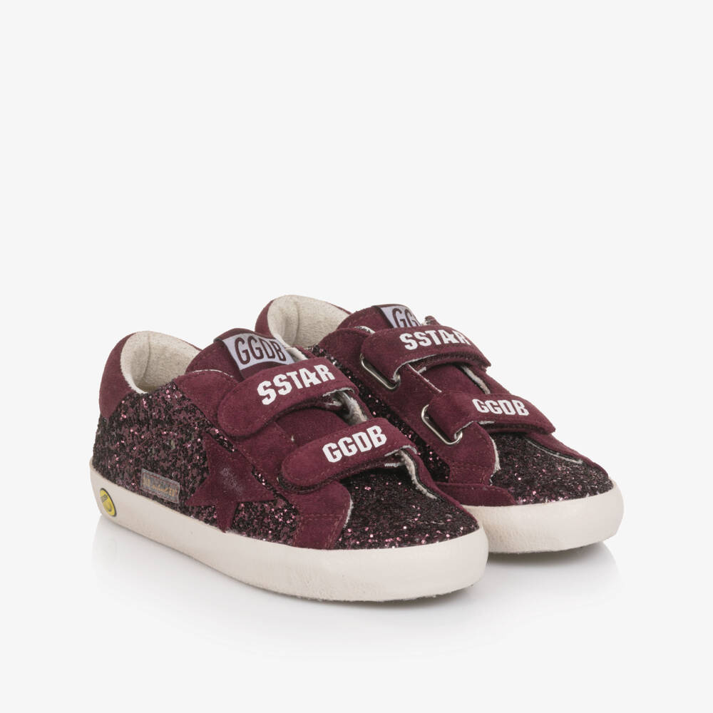 Golden Goose-Girls Burgundy Glitter Leather Old School Trainers | Childrensalon Outlet
