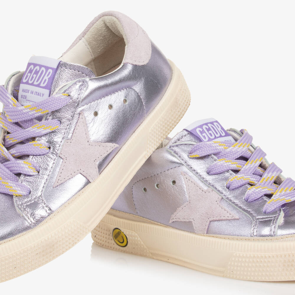 Golden Goose-Girls Metallic Purple Leather May Trainers | Childrensalon Outlet
