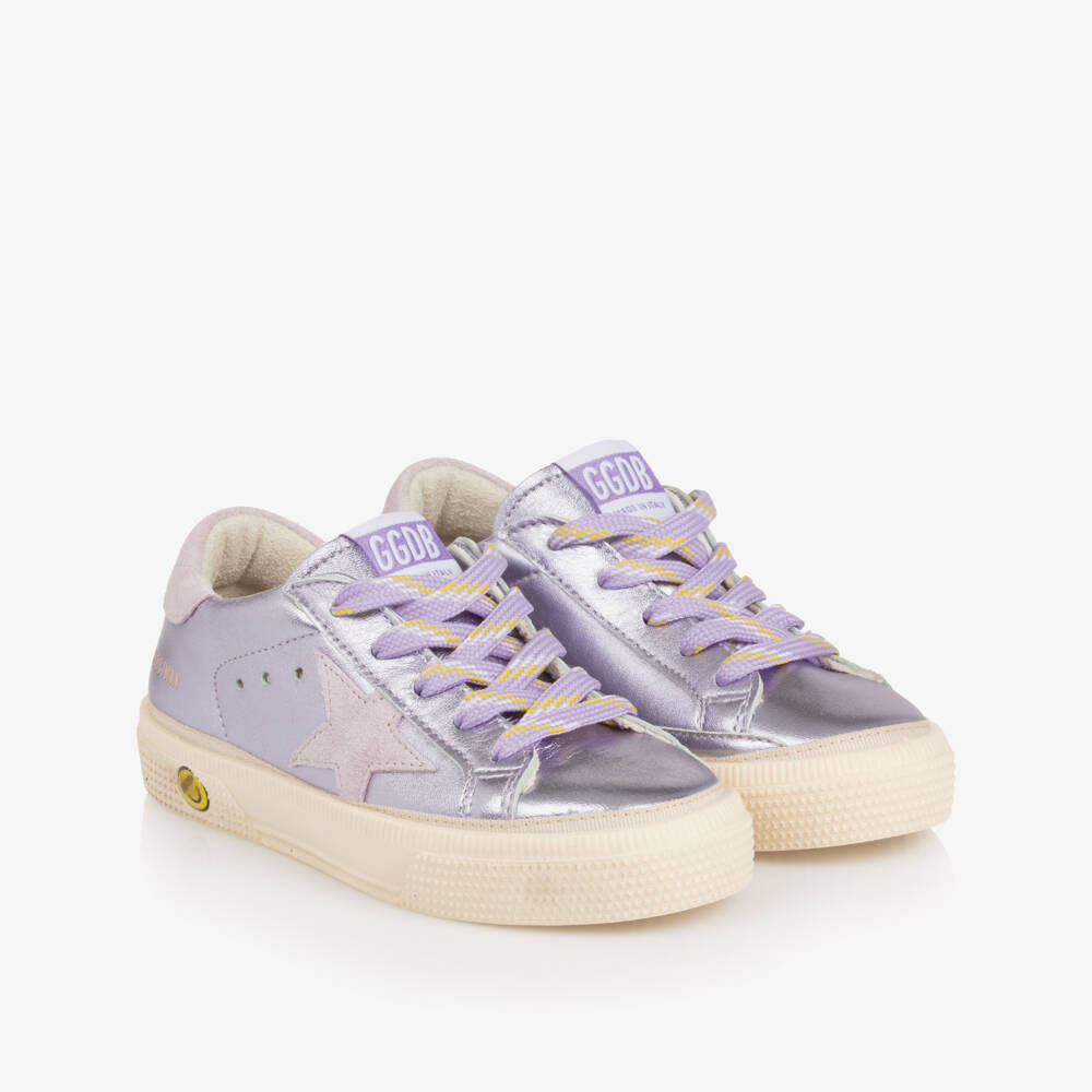 Golden Goose-Girls Metallic Purple Leather May Trainers | Childrensalon Outlet