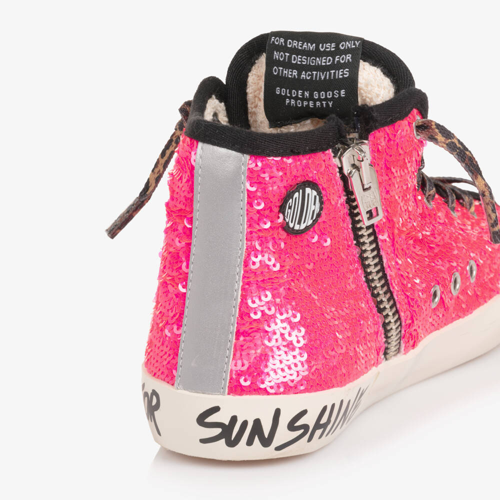 Golden Goose-Girls Neon Pink Sequin and Star High Top Trainers | Childrensalon Outlet