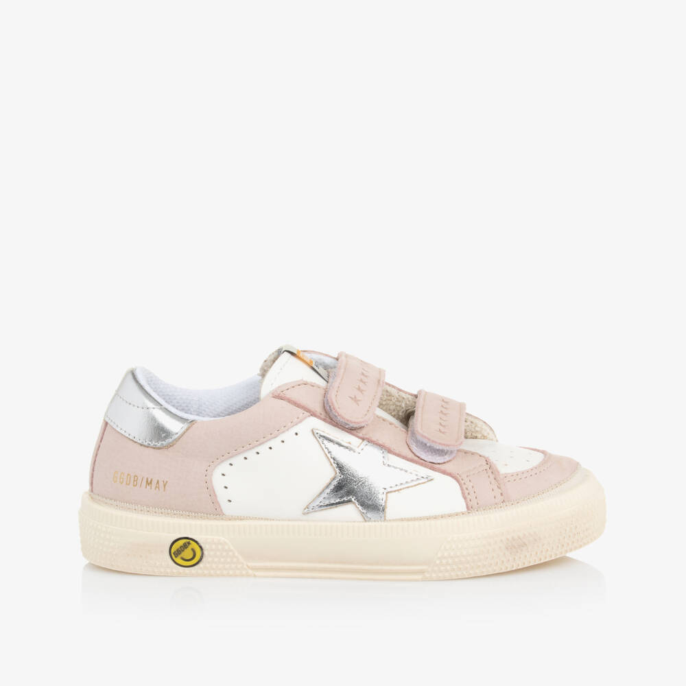Golden Goose-Girls Pink & White Leather May Trainers | Childrensalon Outlet