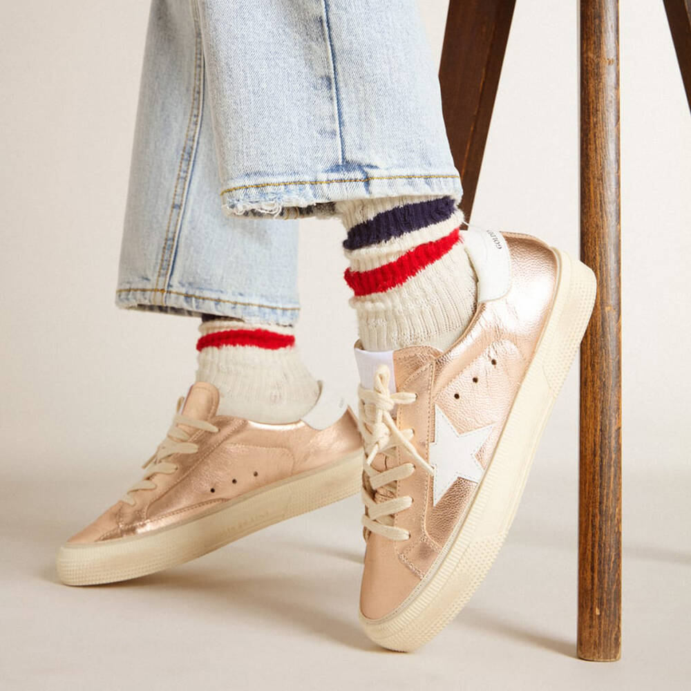 Golden Goose-Girls Rose Gold Leather May Trainers | Childrensalon Outlet