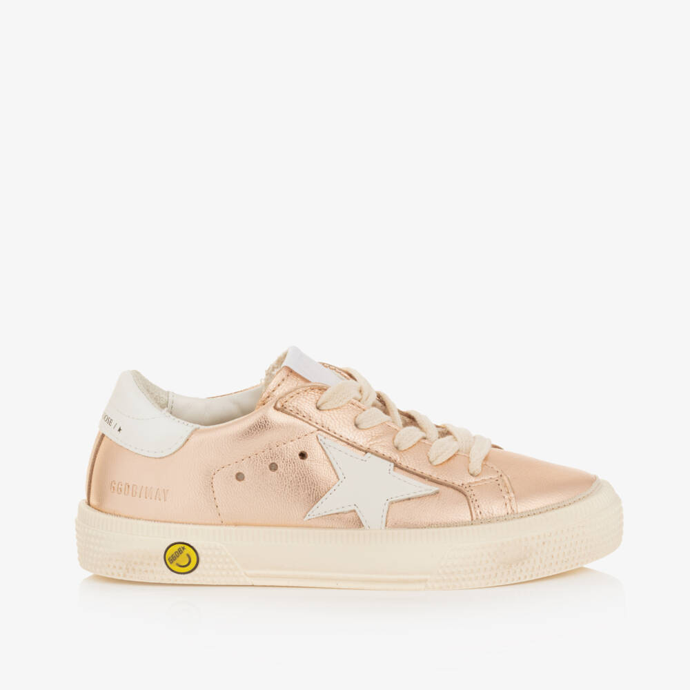 Golden Goose-Золотистые кожаные кроссовки для девочек с блеском | Childrensalon Outlet