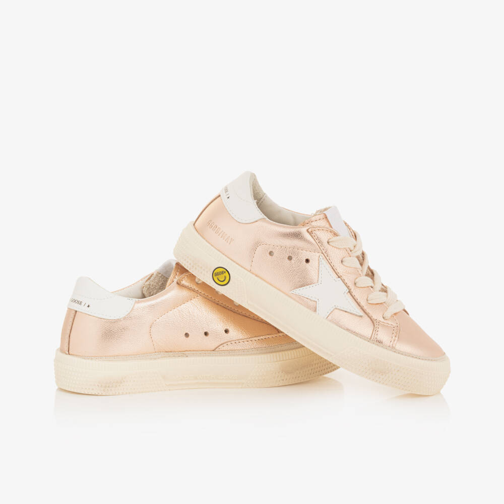 Golden Goose-Золотистые кожаные кроссовки для девочек с блеском | Childrensalon Outlet