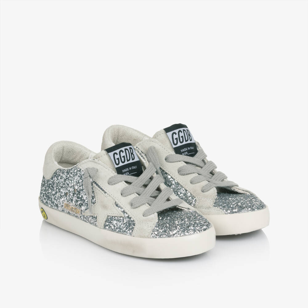Golden Goose-Girls Silver Glitter & Leather Super-Star Trainers | Childrensalon Outlet