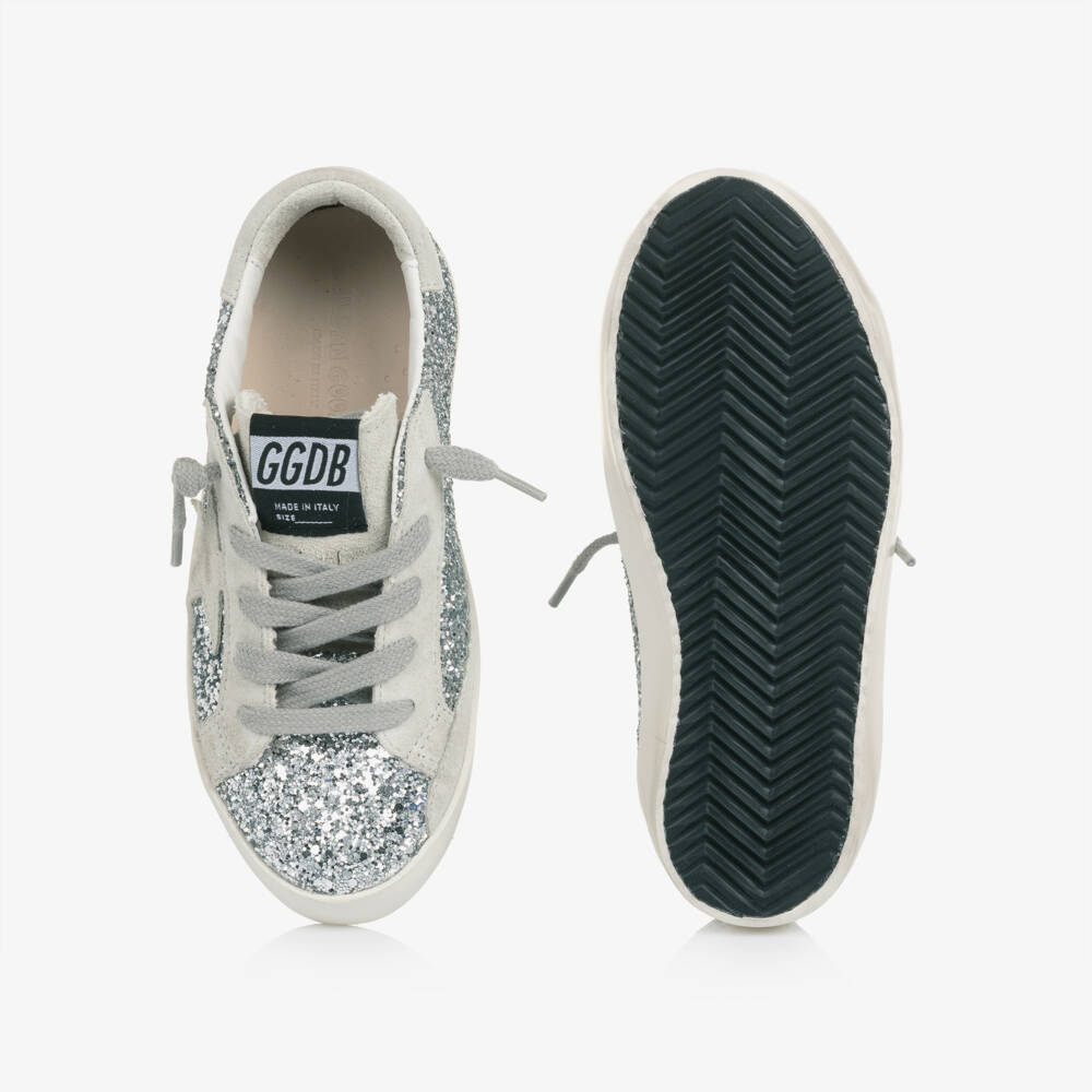 Golden Goose-Girls Silver Glitter & Leather Super-Star Trainers | Childrensalon Outlet