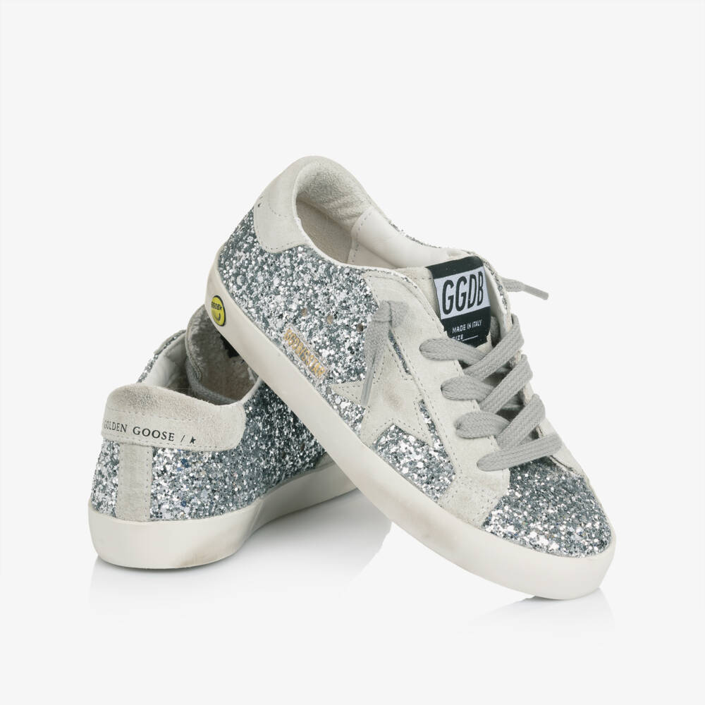 Golden Goose-Girls Silver Glitter & Leather Super-Star Trainers | Childrensalon Outlet