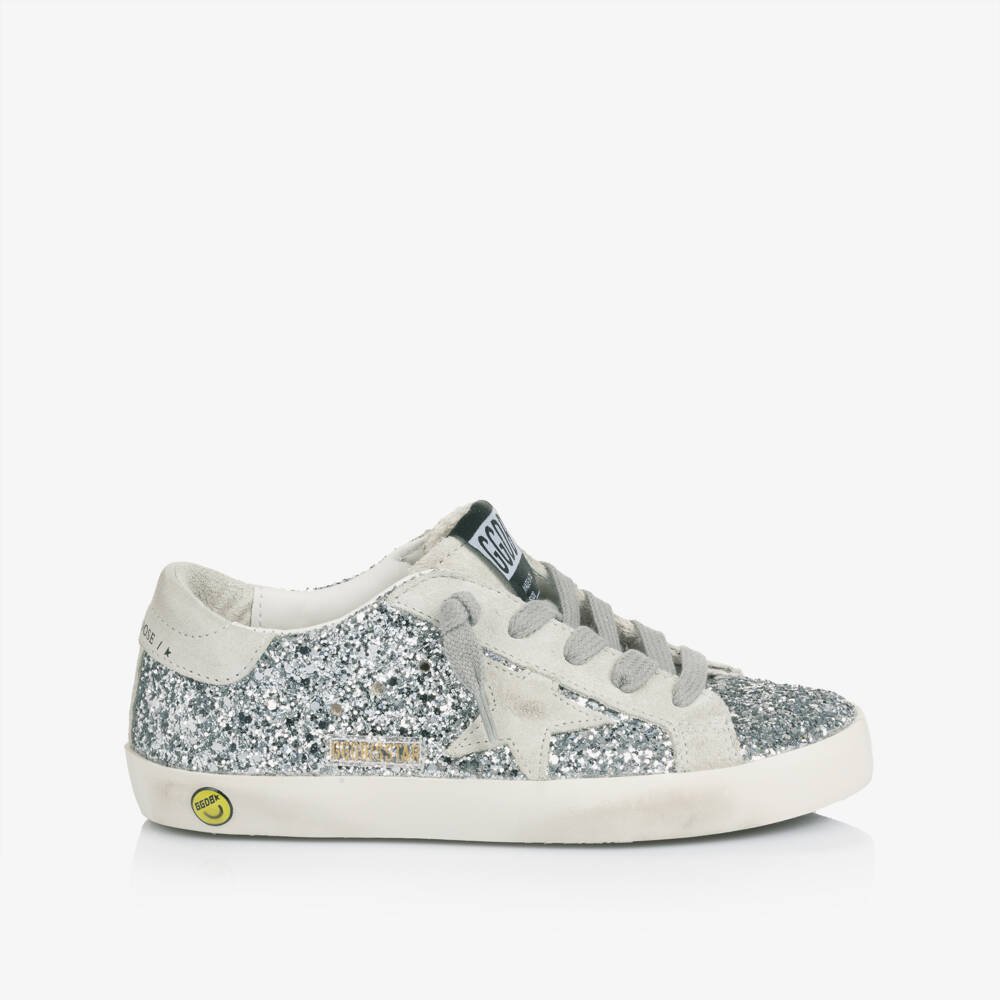 Golden Goose-Girls Silver Glitter & Leather Super-Star Trainers | Childrensalon Outlet