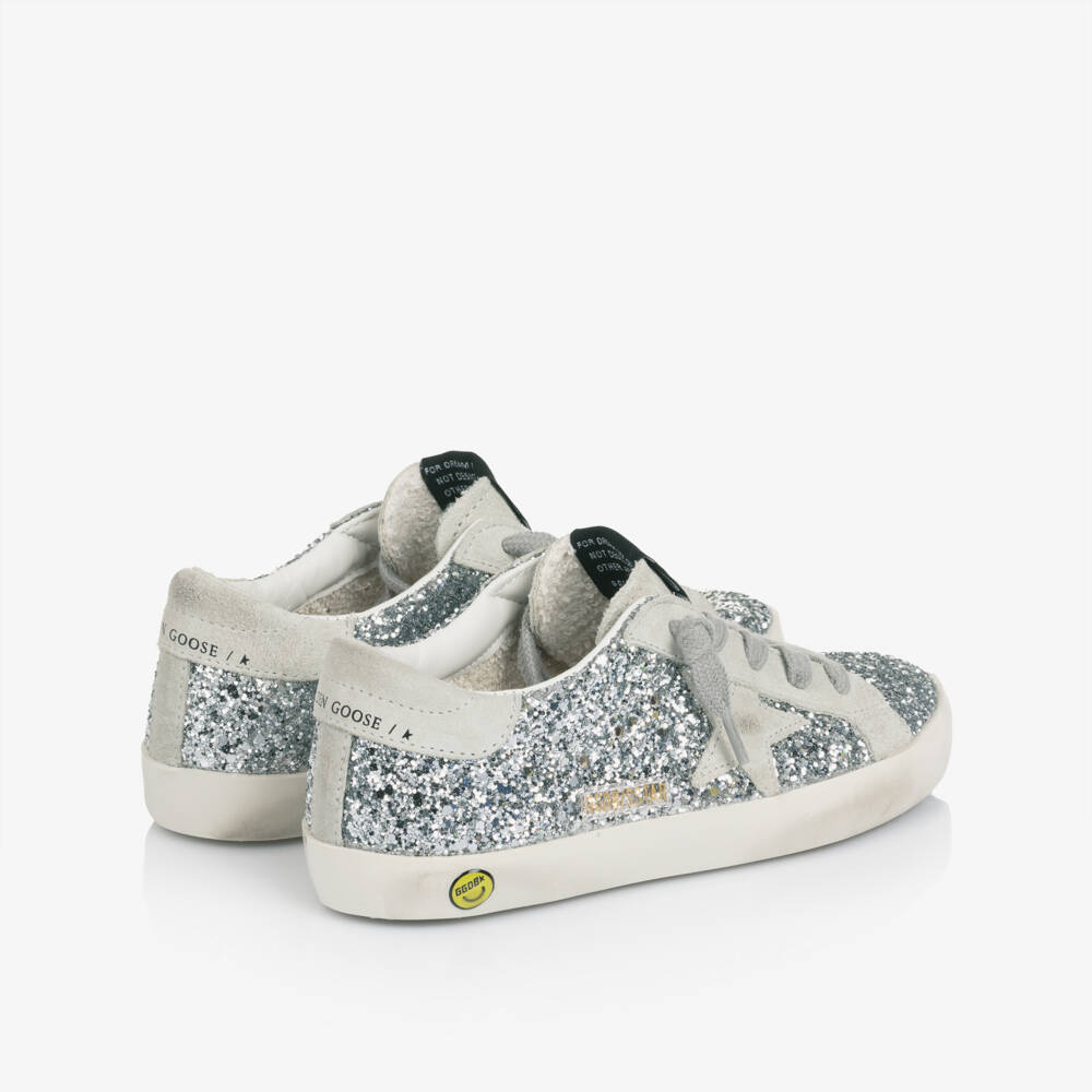 Golden Goose-Girls Silver Glitter & Leather Super-Star Trainers | Childrensalon Outlet