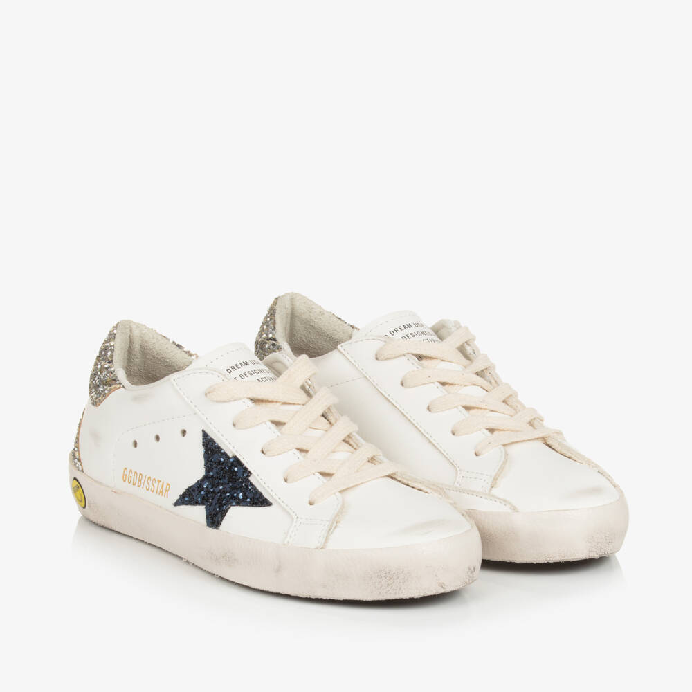 Golden Goose-Girls White Leather & Glitter Super-Star Trainers | Childrensalon Outlet