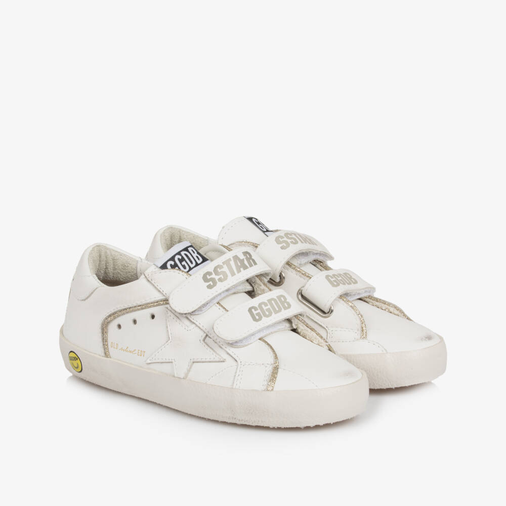 Golden Goose-Girls White Leather Glitter Trim Old School Trainers | Childrensalon Outlet