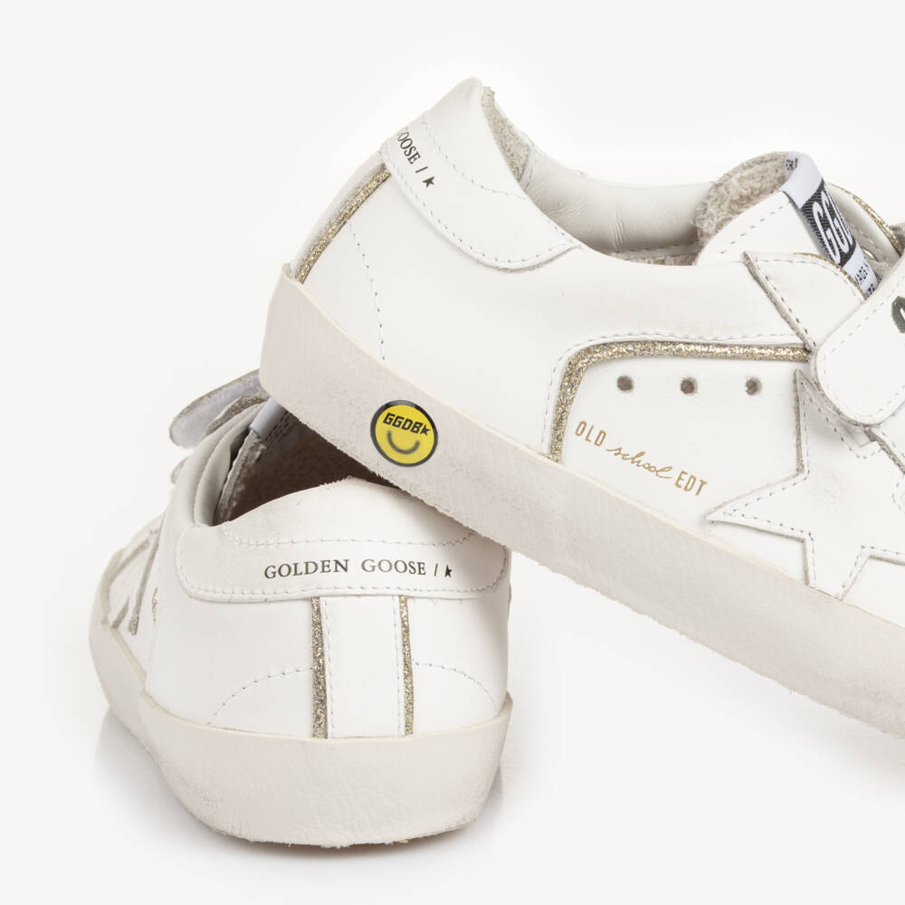 Golden Goose-Girls White Leather Glitter Trim Old School Trainers | Childrensalon Outlet