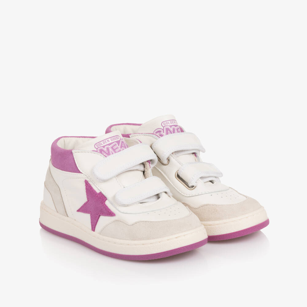 Golden Goose-Girls White & Pink Leather High-Top Trainers | Childrensalon Outlet