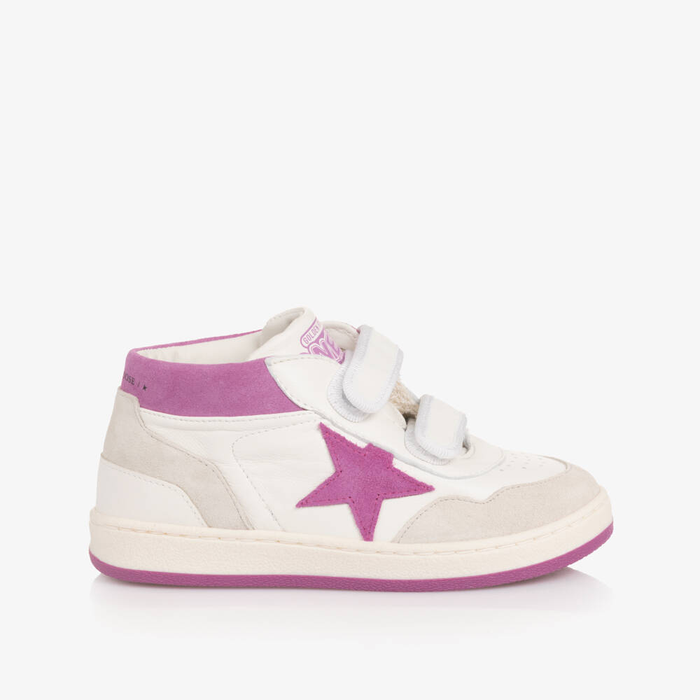 Golden Goose-Girls White & Pink Leather High-Top Trainers | Childrensalon Outlet