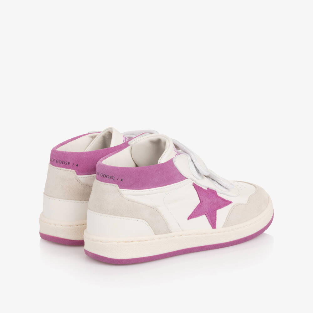 Golden Goose-Girls White & Pink Leather High-Top Trainers | Childrensalon Outlet