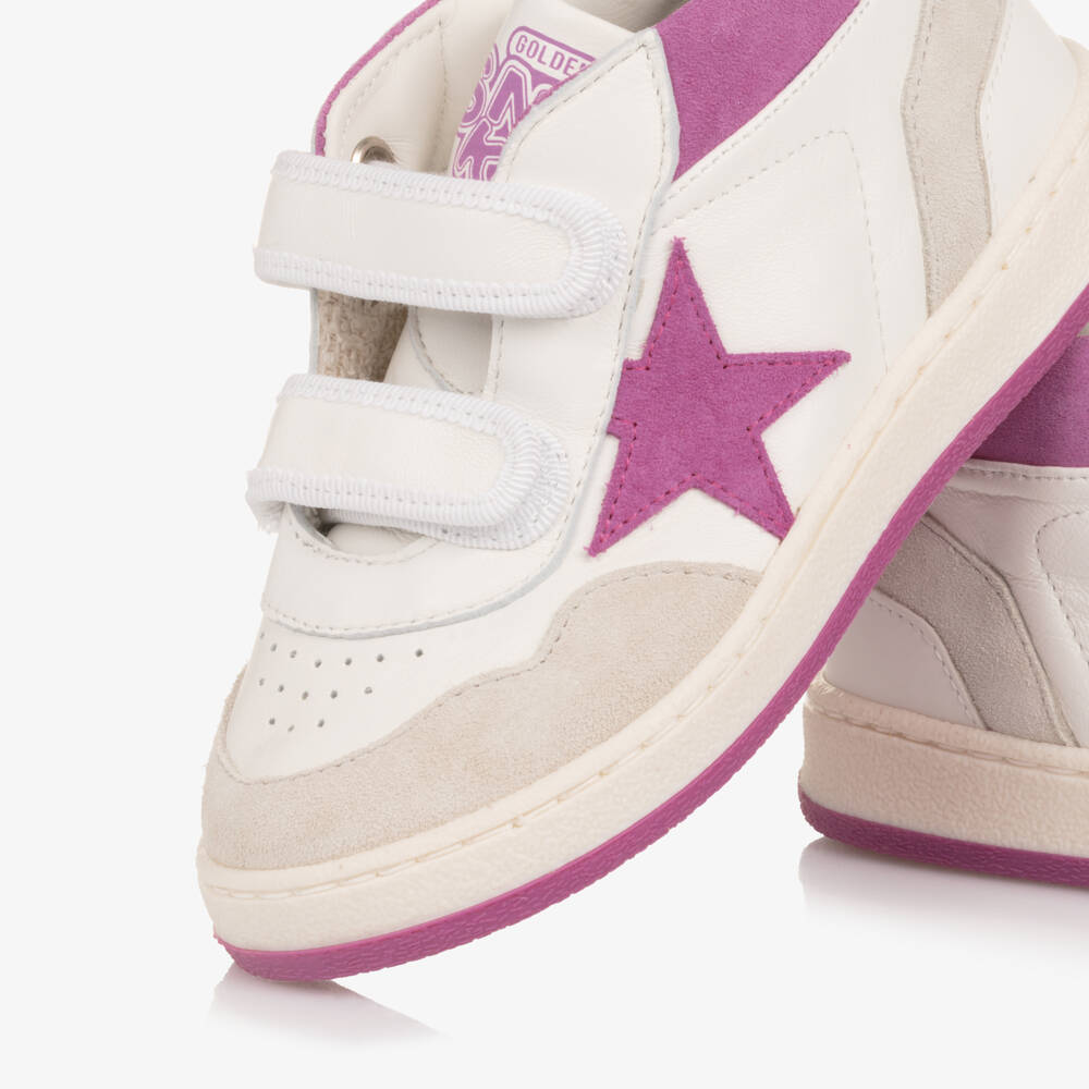 Golden Goose-Girls White & Pink Leather High-Top Trainers | Childrensalon Outlet