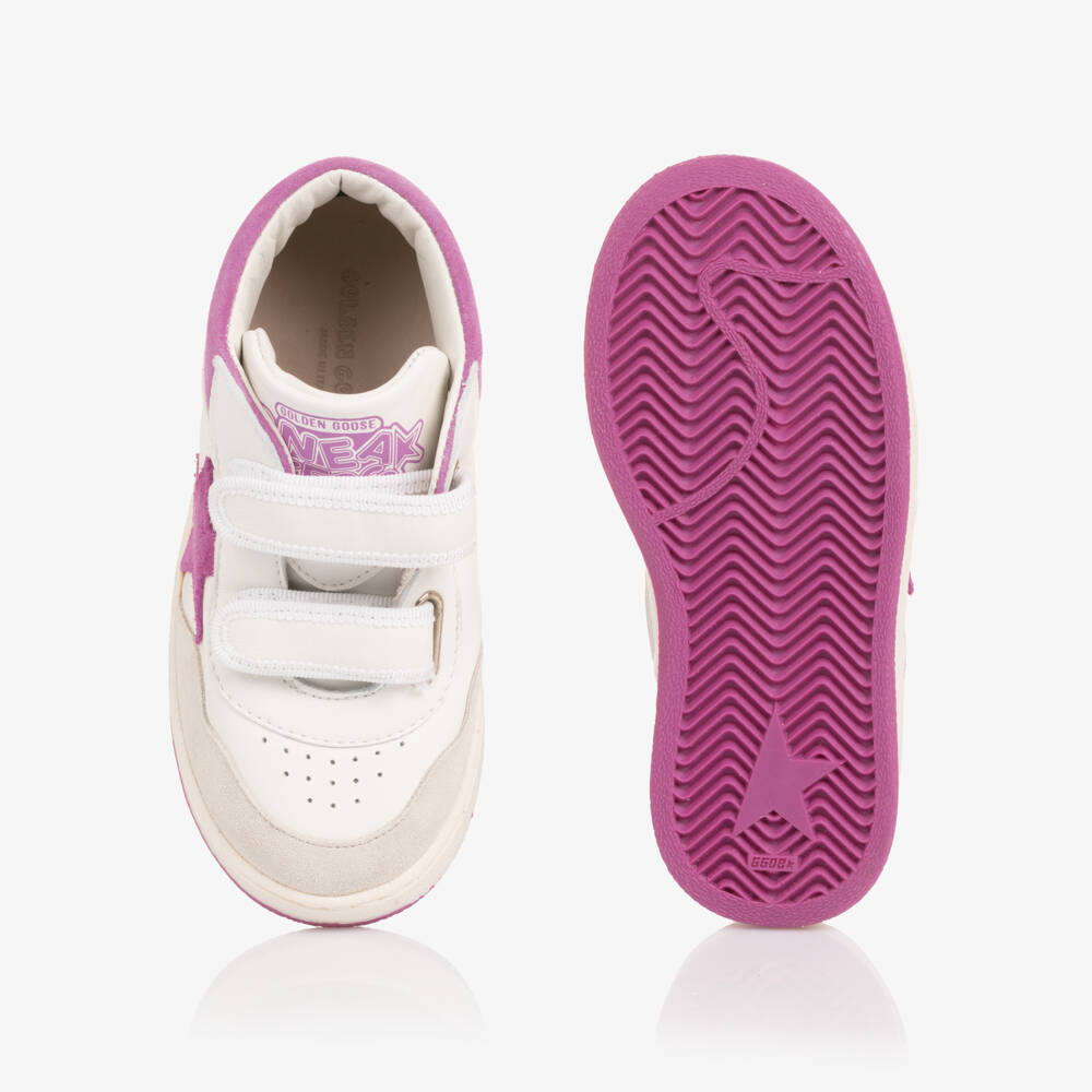 Golden Goose-Girls White & Pink Leather High-Top Trainers | Childrensalon Outlet
