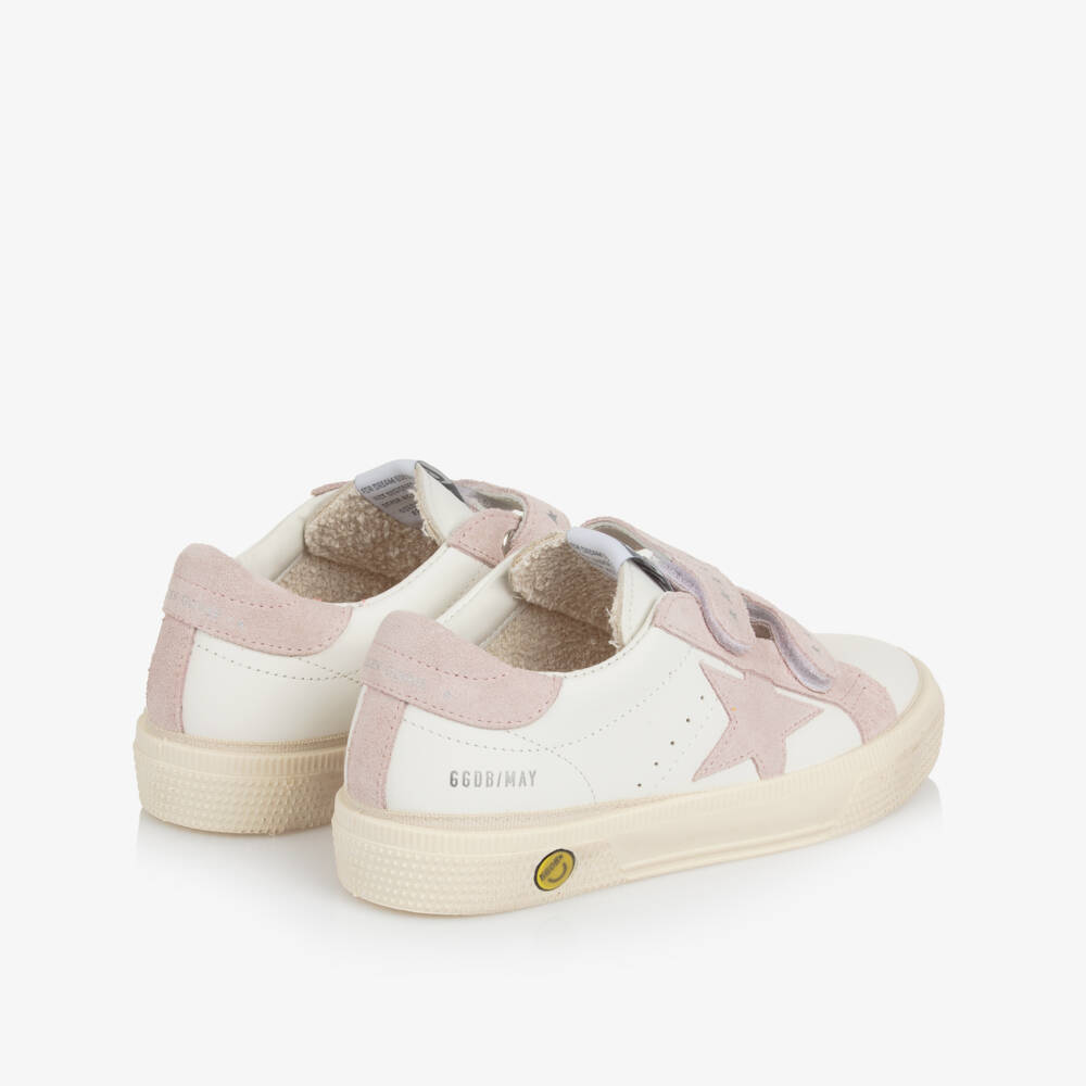 Golden Goose-Girls White & Pink Leather May Trainers | Childrensalon Outlet