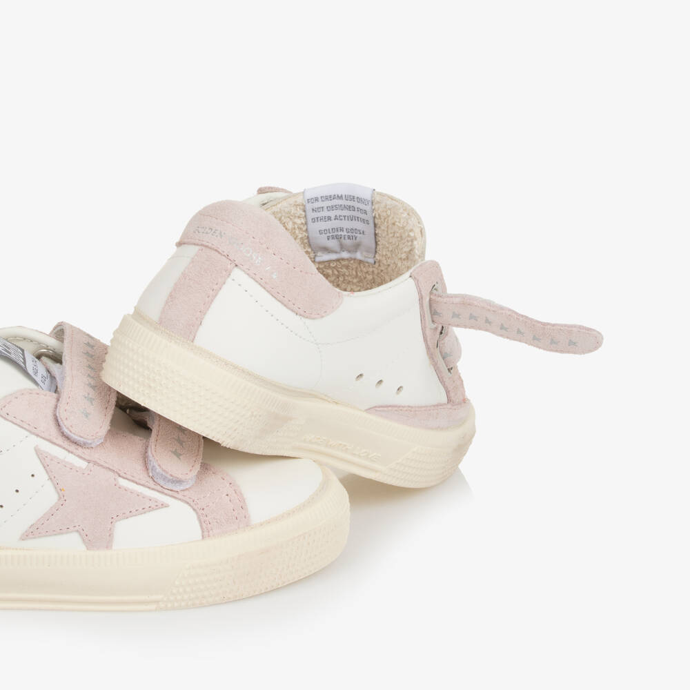 Golden Goose-Girls White & Pink Leather May Trainers | Childrensalon Outlet