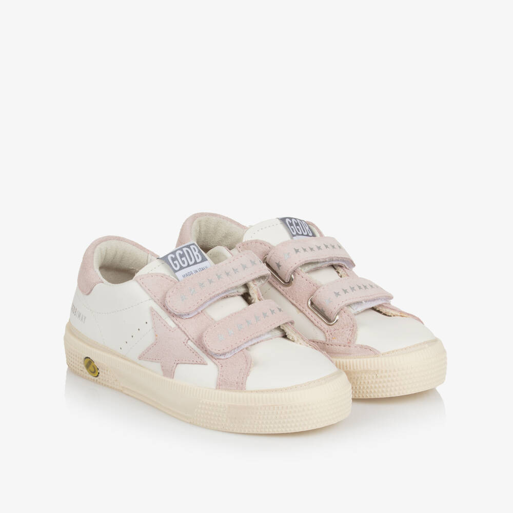 Golden Goose-Girls White & Pink Leather May Trainers | Childrensalon Outlet