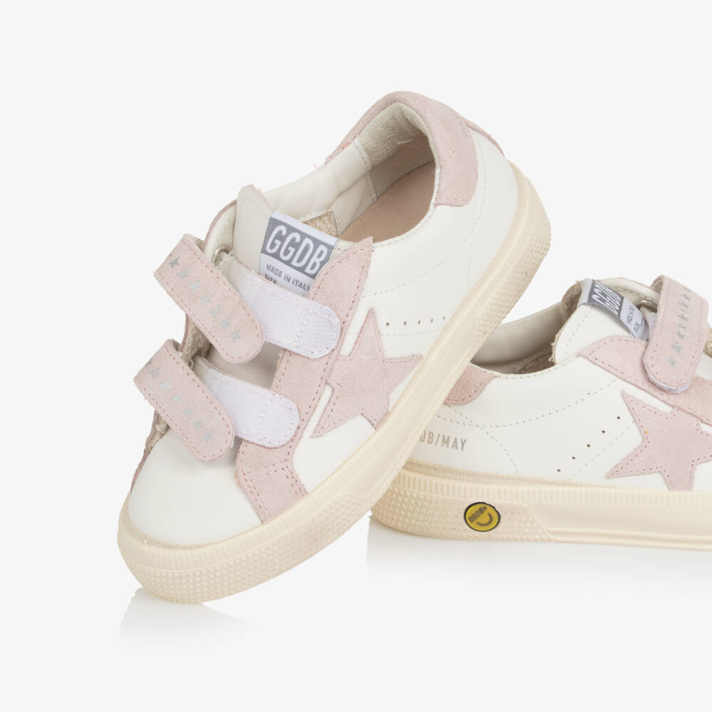 Golden Goose-Girls White & Pink Leather May Trainers | Childrensalon Outlet