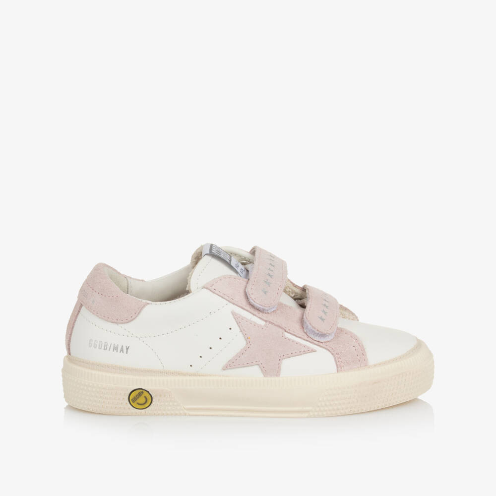 Golden Goose-Girls White & Pink Leather May Trainers | Childrensalon Outlet