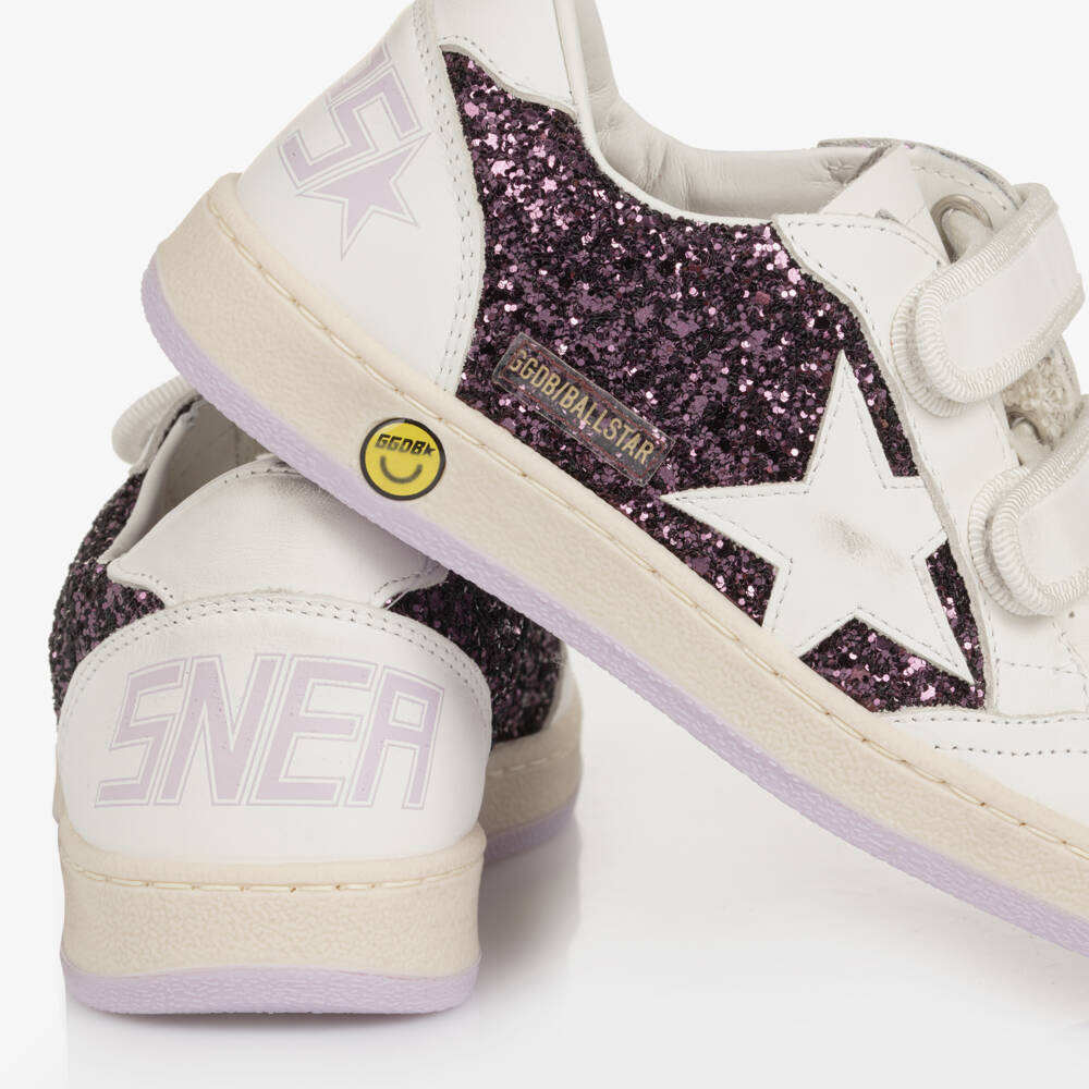 Golden Goose-Girls White & Purple Glitter Leather Trainers | Childrensalon Outlet